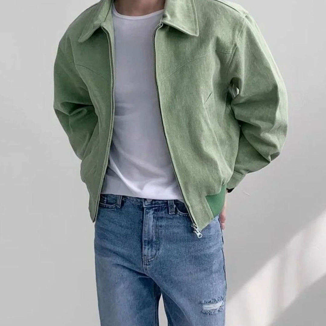 Men's Suede Bomber Jacket Tailored Zip-Up - Green