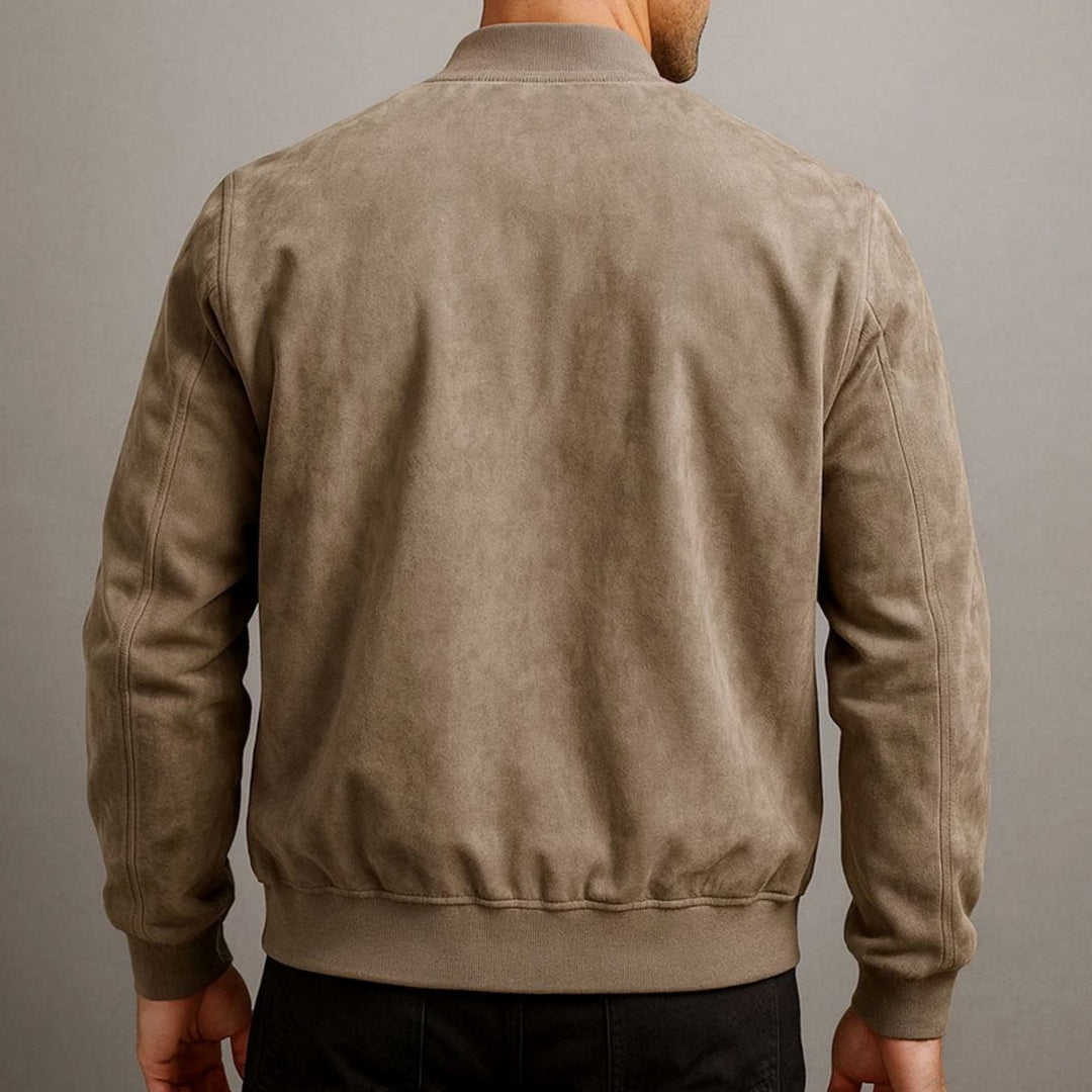 Men's Suede-Touch Slim-Fit Zip-Up Bomber Jacket