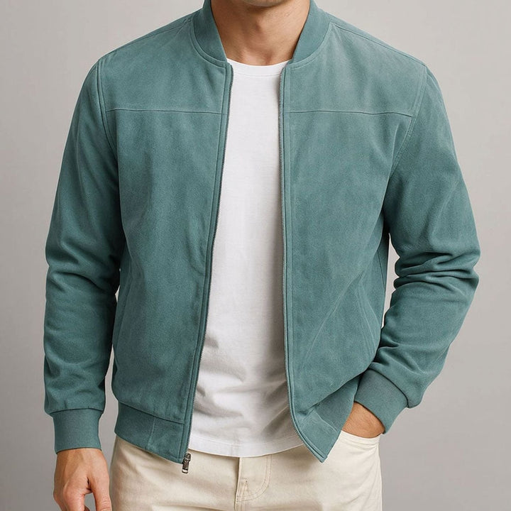 Men's Suede-Touch Slim-Fit Zip-Up Bomber Jacket - Blue