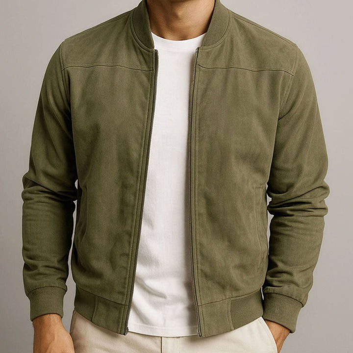 Men's Suede-Touch Slim-Fit Zip-Up Bomber Jacket - Green