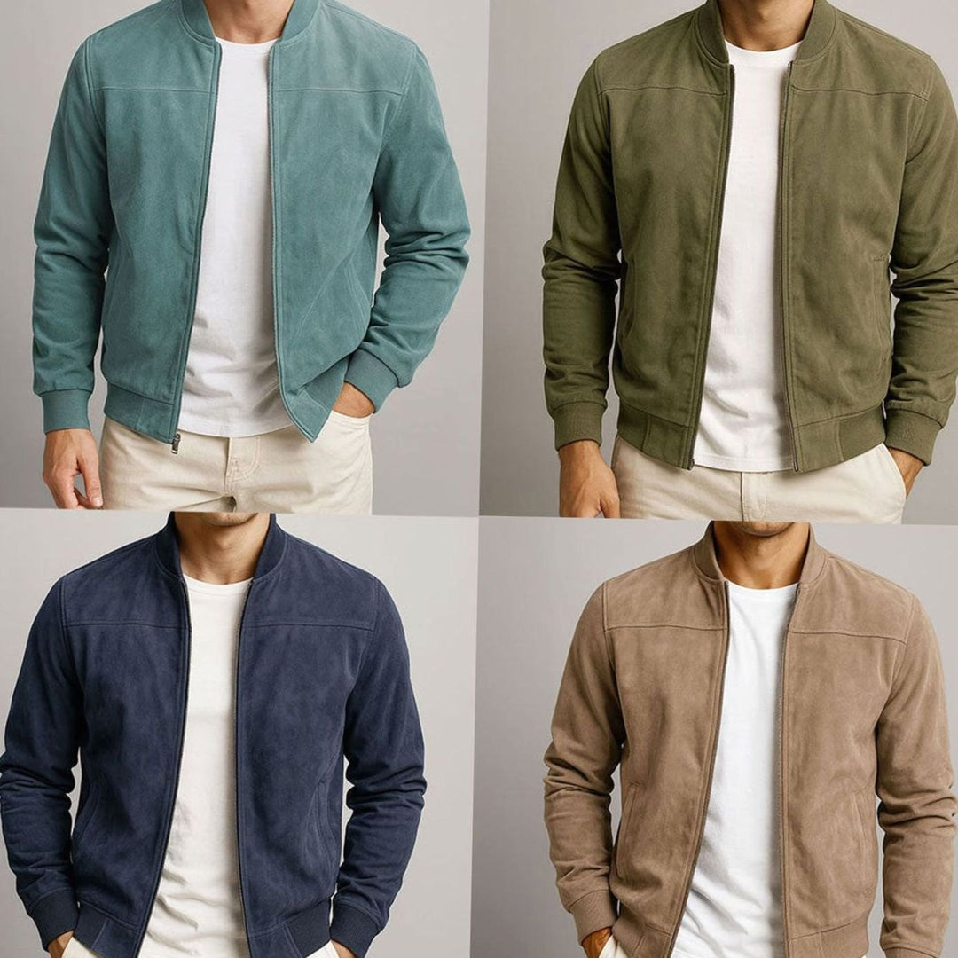 Men's Suede-Touch Slim-Fit Zip-Up Bomber Jacket