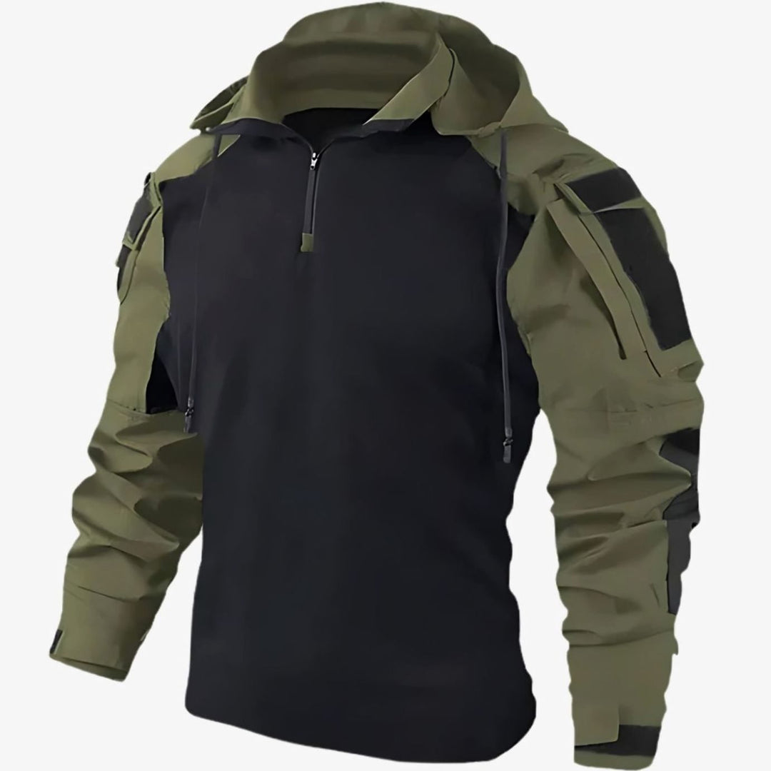 Men's Tactical Hooded Quarter-Zip Pullover Jacket Multi-Pocket - Dark Green