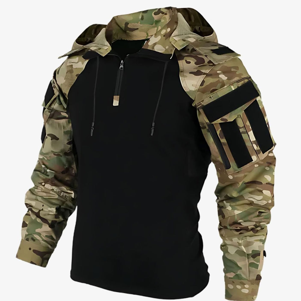 Men's Tactical Hooded Quarter-Zip Pullover Jacket Multi-Pocket - Camouflage