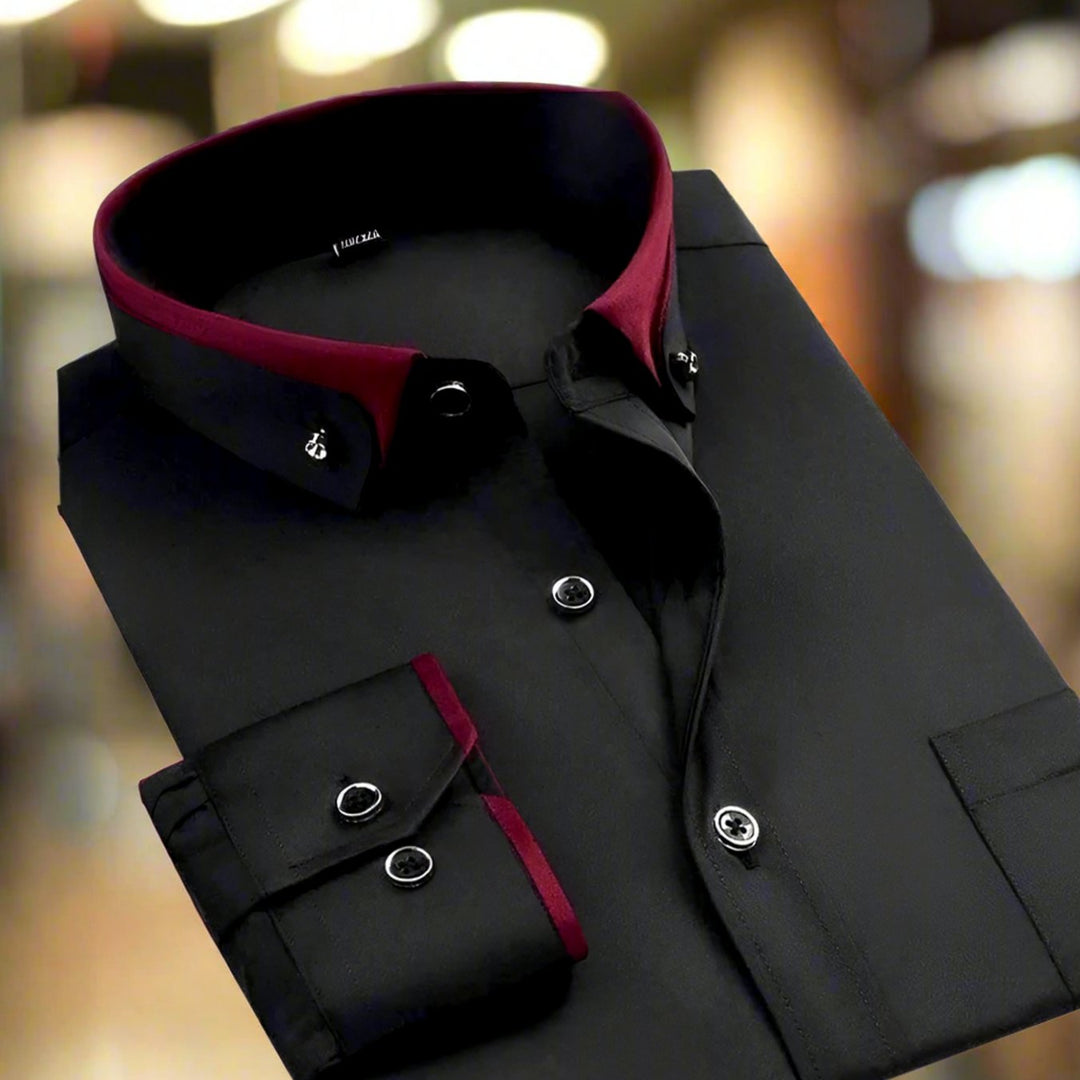 Men's Tailored-Fit Long-Sleeve Contrast-Collar Button-Down Shirt - Black