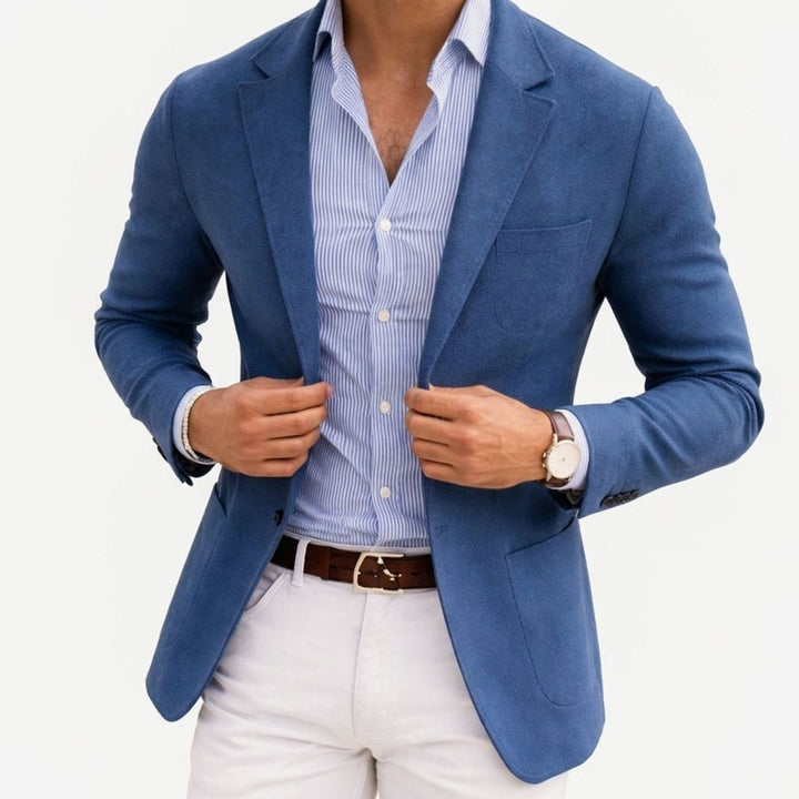 Men's Tailored Notch-Lapel Knit Blazer - Blue