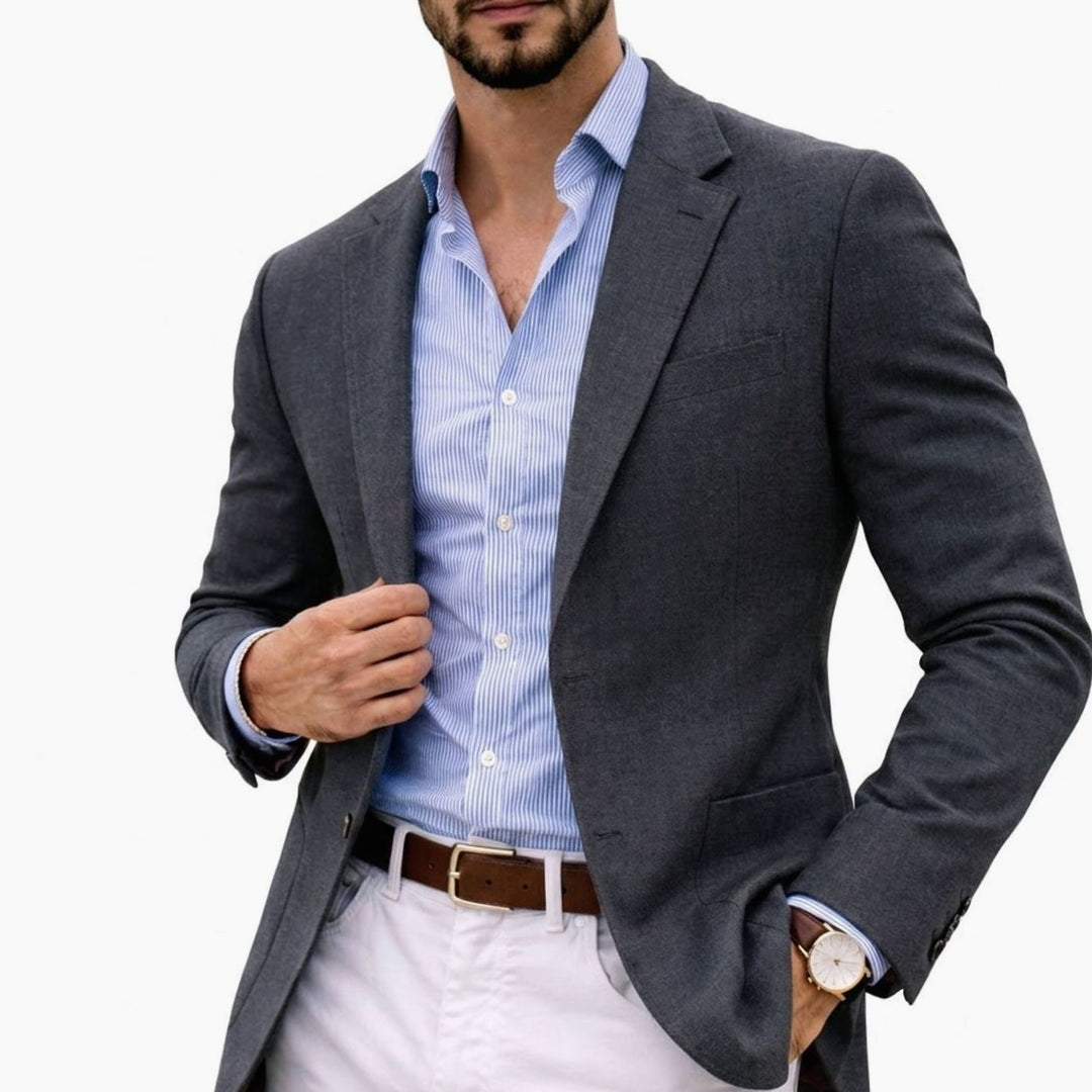 Men's Tailored Notch-Lapel Knit Blazer - Grey
