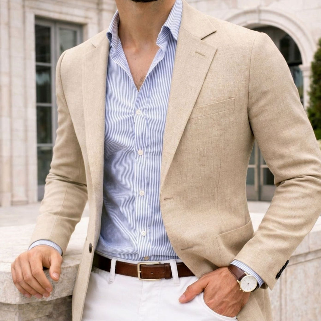 Men's Tailored Notch-Lapel Knit Blazer - Beige