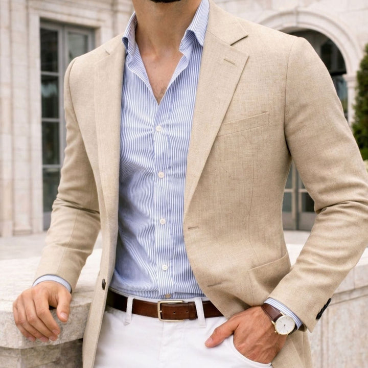 Men's Tailored Notch-Lapel Knit Blazer - Beige
