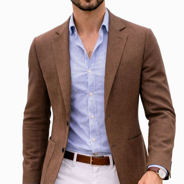 Men's Tailored Notch-Lapel Knit Blazer - Brown
