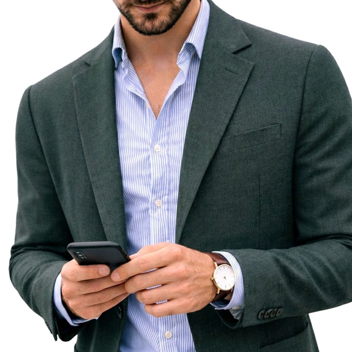 Men's Tailored Notch-Lapel Knit Blazer - Green