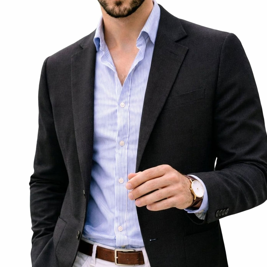 Men's Tailored Notch-Lapel Knit Blazer - Black