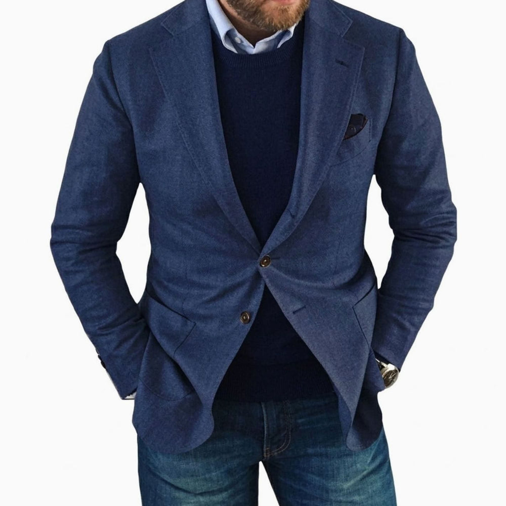Men's Tailored Single-Breasted Notch-Lapel Blazer - Navy