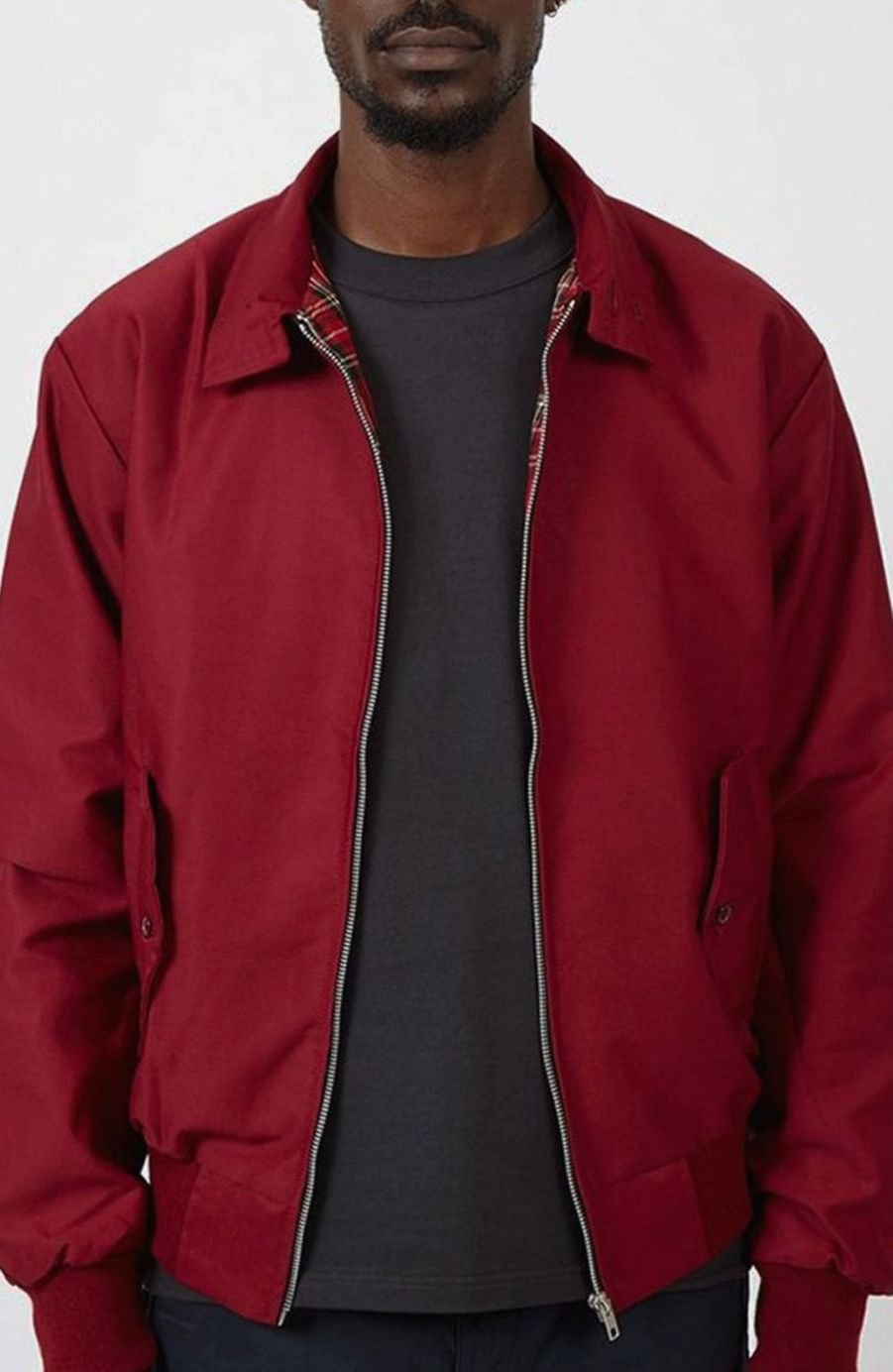Men's Tartan-Lined Zip-Up Harrington Bomber Jacket