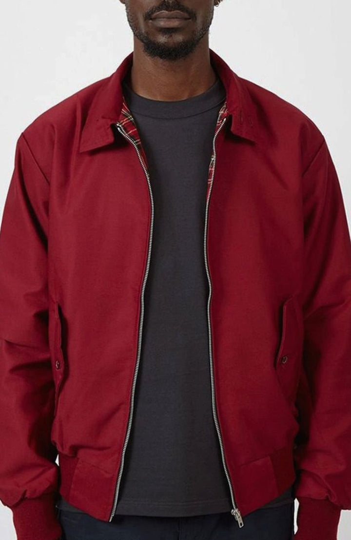 Men's Tartan-Lined Zip-Up Harrington Bomber Jacket