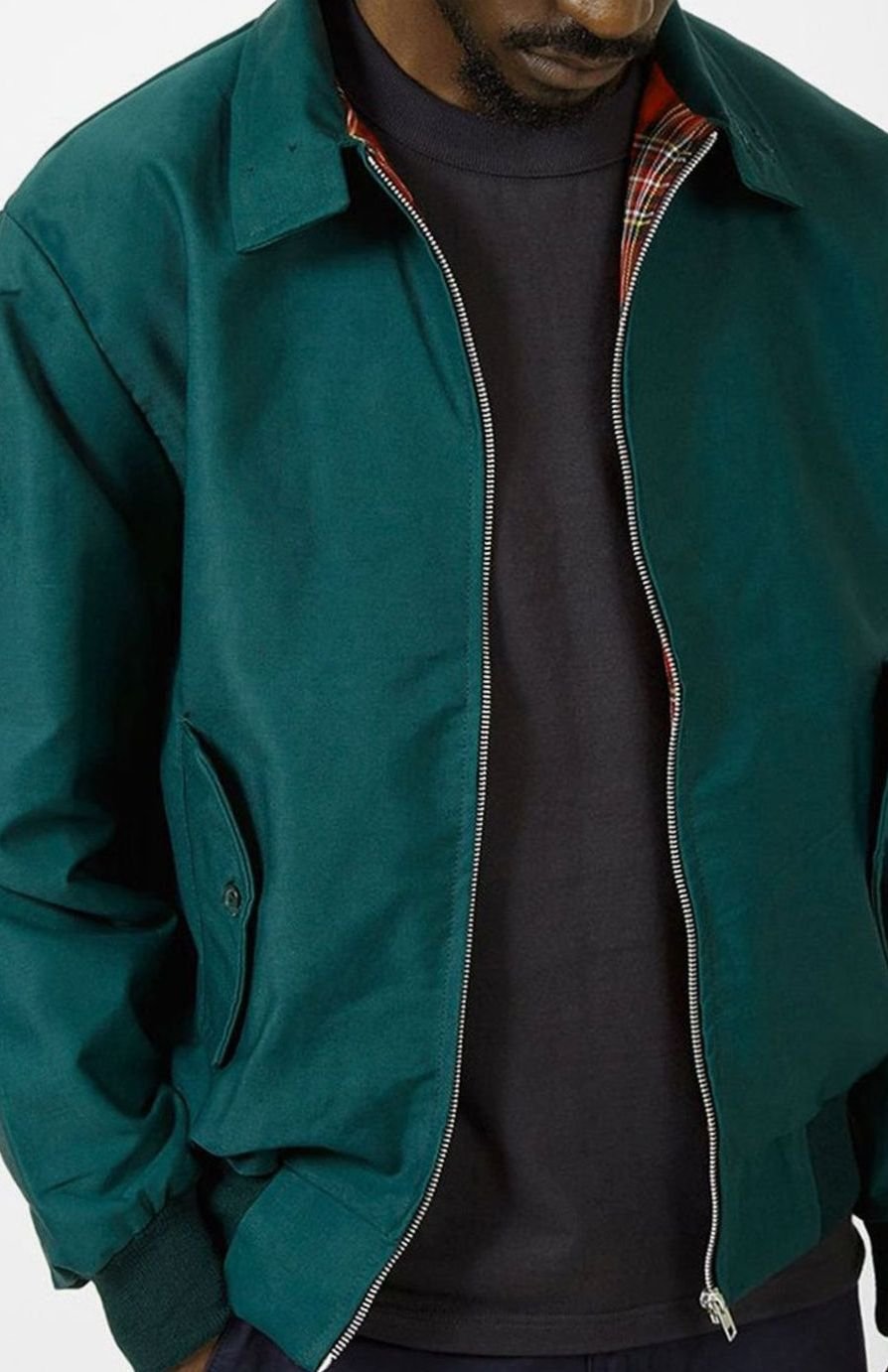 Men's Tartan-Lined Zip-Up Harrington Bomber Jacket