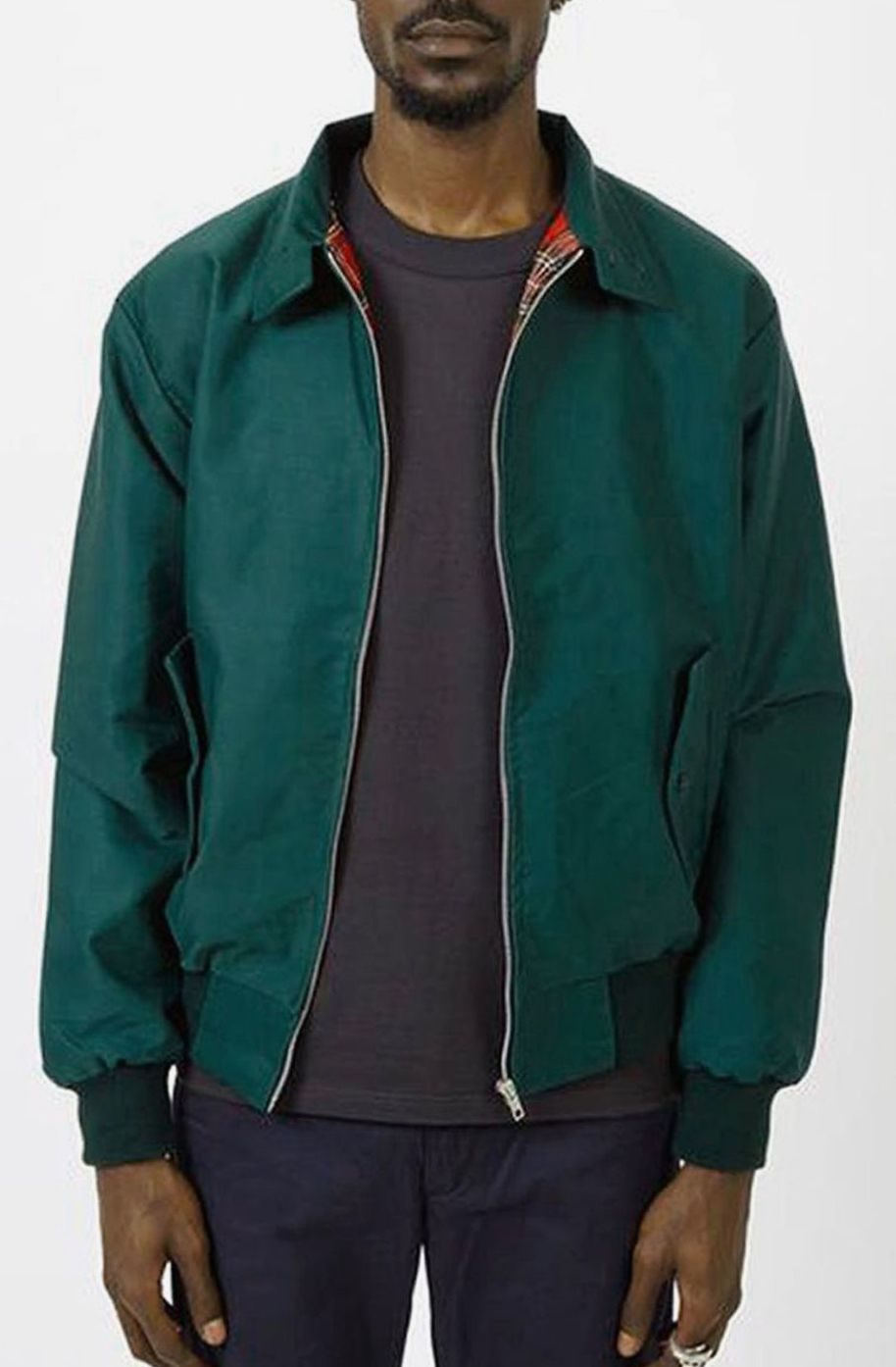 Men's Tartan-Lined Zip-Up Harrington Bomber Jacket