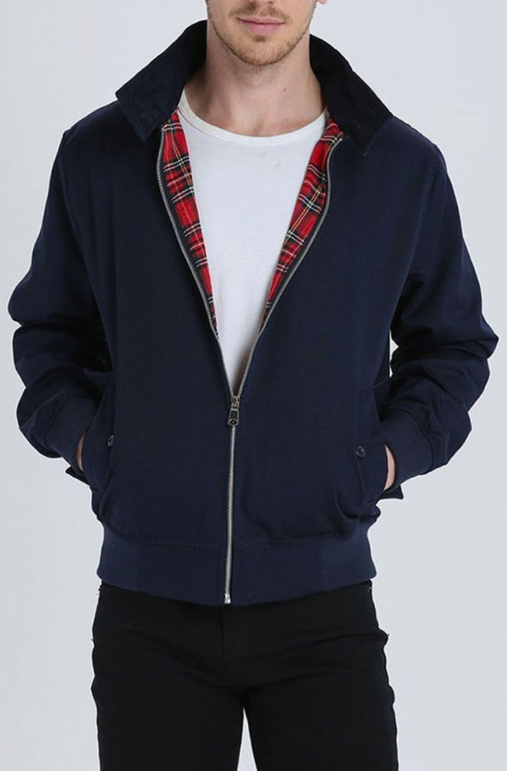 Men's Tartan-Lined Zip-Up Harrington Bomber Jacket