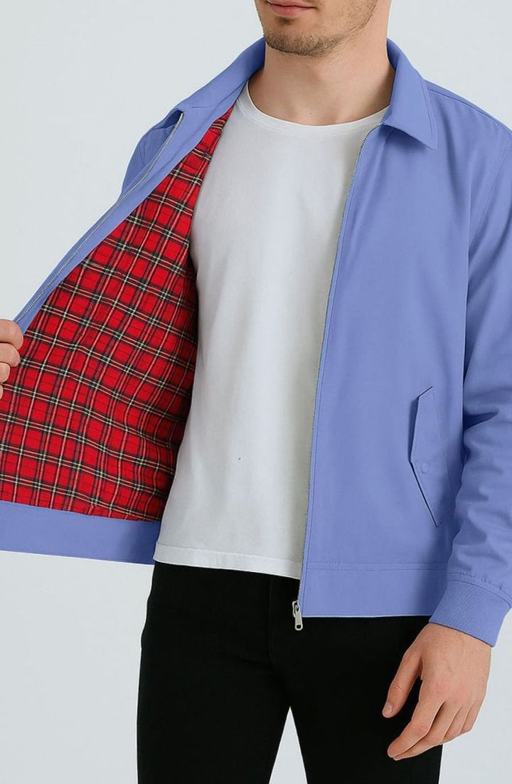 Men's Tartan-Lined Zip-Up Harrington Bomber Jacket