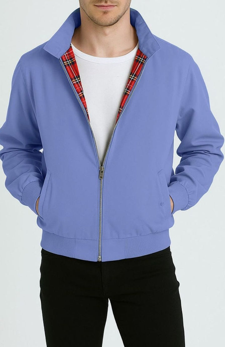 Men's Tartan-Lined Zip-Up Harrington Bomber Jacket