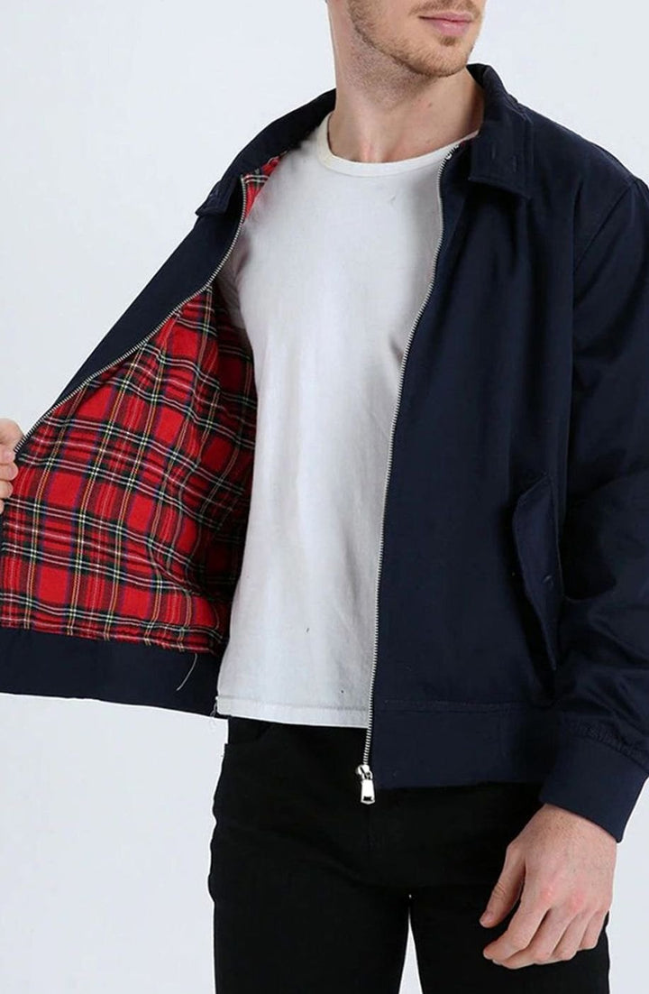 Men's Tartan-Lined Zip-Up Harrington Bomber Jacket