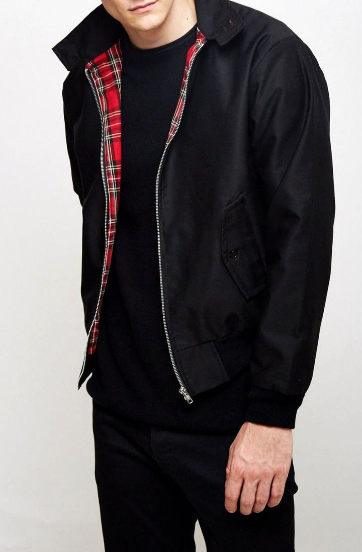 Men's Tartan-Lined Zip-Up Harrington Bomber Jacket