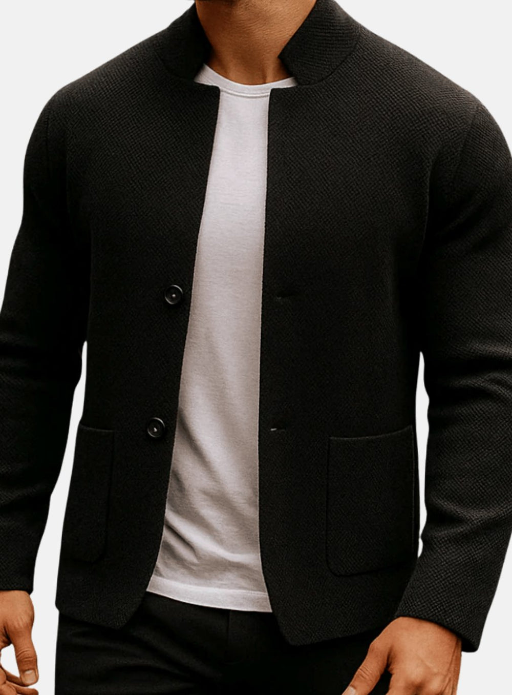 Men's Textured Knit Mandarin-Collar Button-Front Cardigan