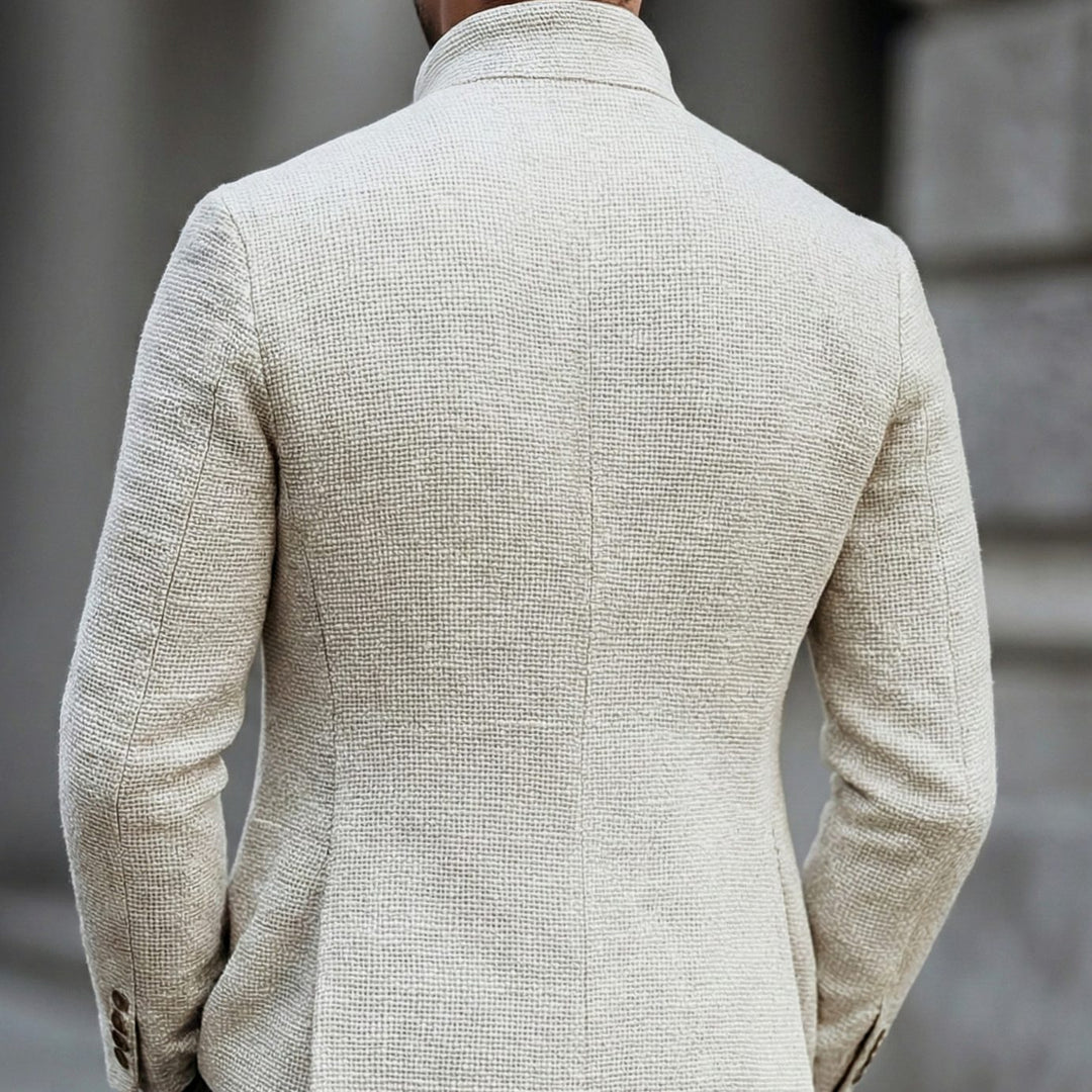 Men's Textured Weave Stand-Collar Single-Breasted Blazer Cardigan