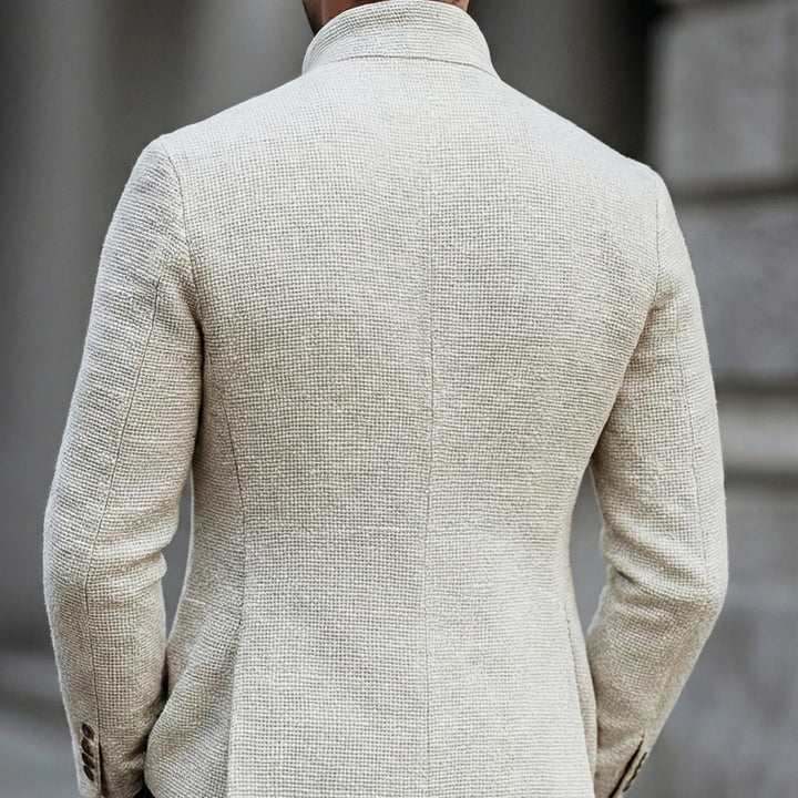 Men's Textured Weave Stand-Collar Single-Breasted Blazer Cardigan