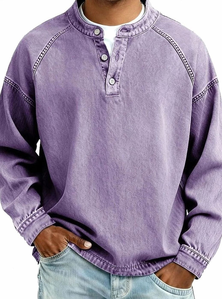 Men's Vintage Henley Long Sleeve Sweatshirt Raglan Top - Purple