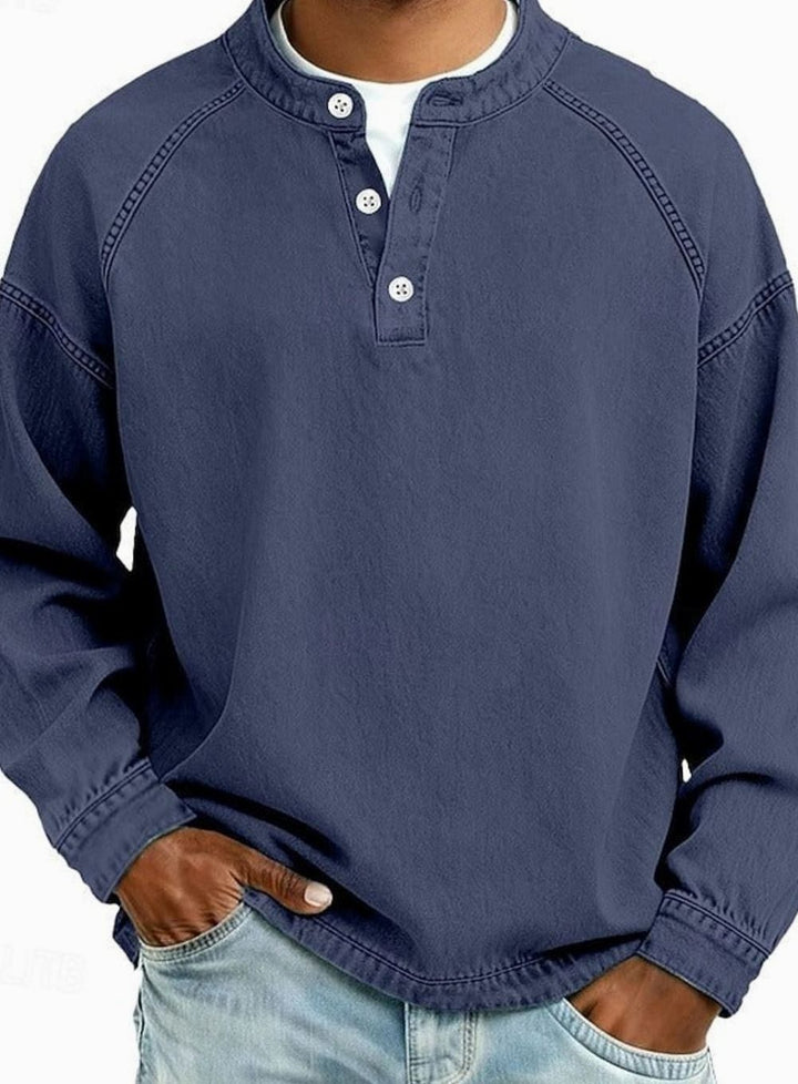 Men's Vintage Henley Long Sleeve Sweatshirt Raglan Top - Dark Blue