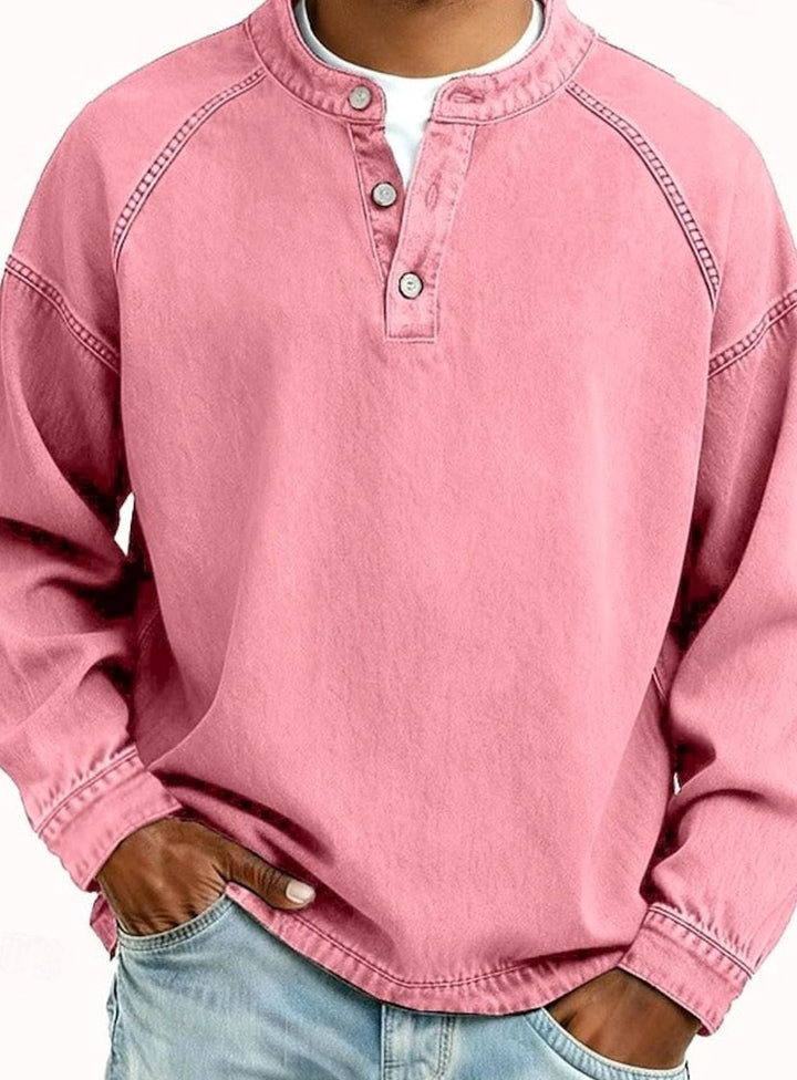 Men's Vintage Henley Long Sleeve Sweatshirt Raglan Top - Pink