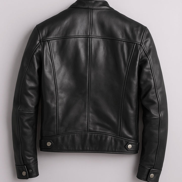 Men's Vintage Leather Biker Jacket Four-Pocket Zip-Up