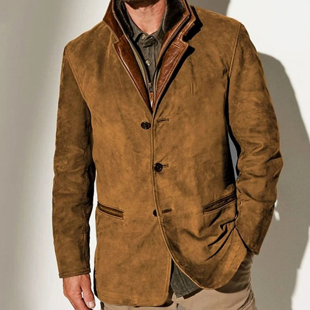 Men's Vintage Suede Single-Breasted Blazer Jacket - Brown