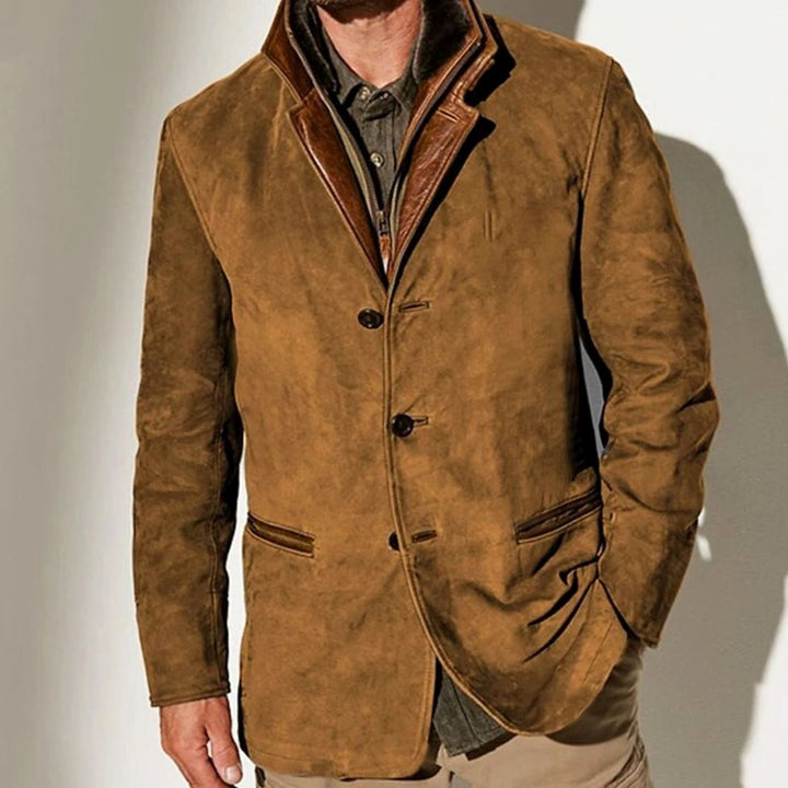 Men's Vintage Suede Single-Breasted Blazer Jacket - Brown