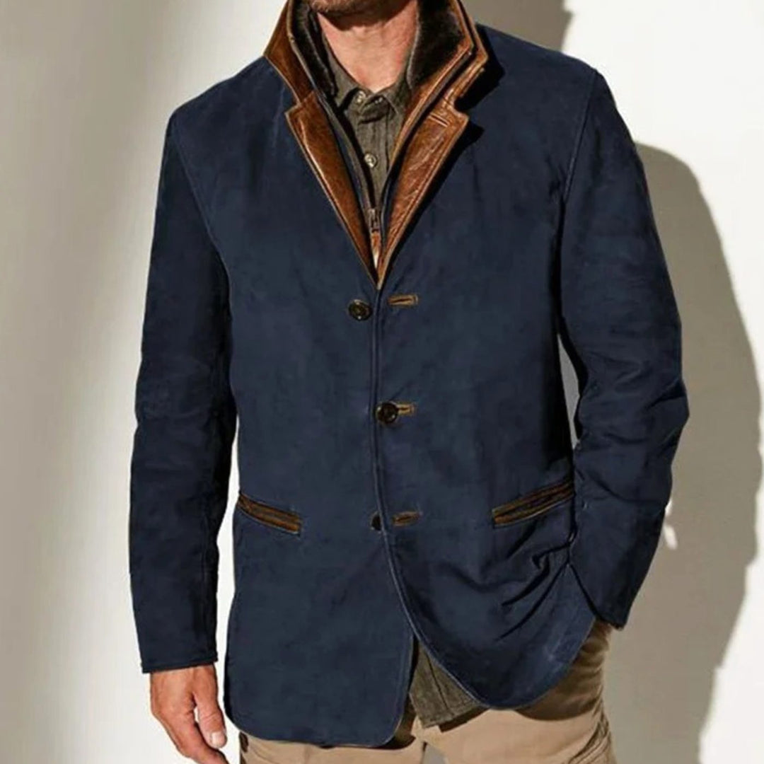 Men's Vintage Suede Single-Breasted Blazer Jacket - Blue