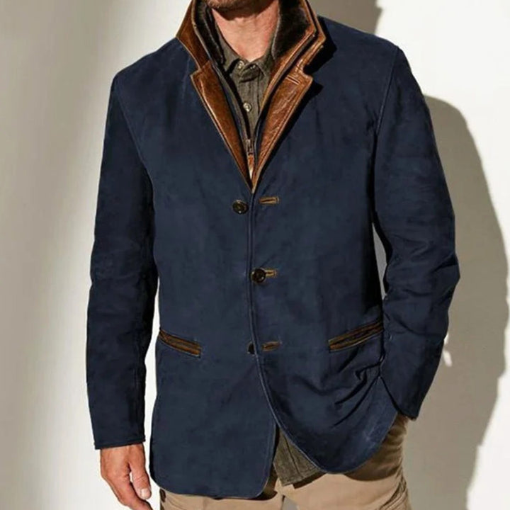 Men's Vintage Suede Single-Breasted Blazer Jacket - Blue