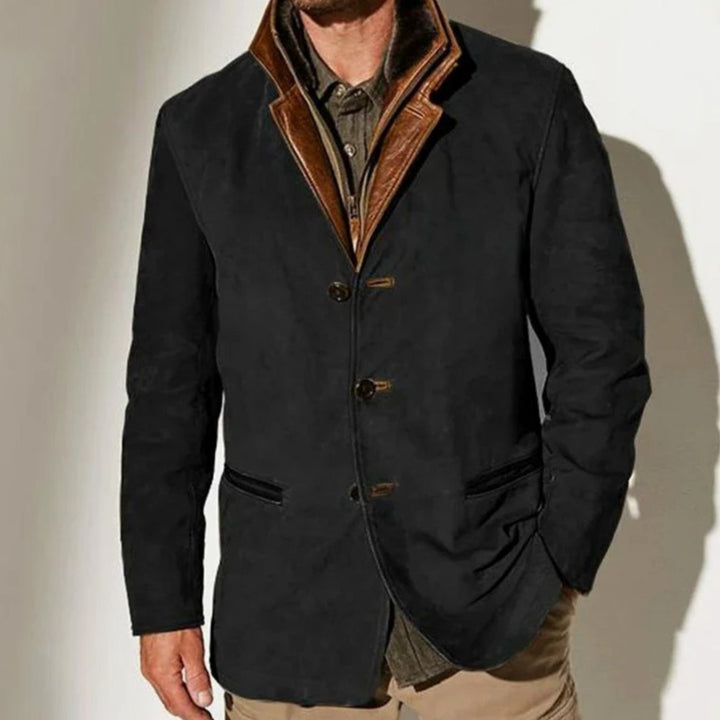 Men's Vintage Suede Single-Breasted Blazer Jacket - Black
