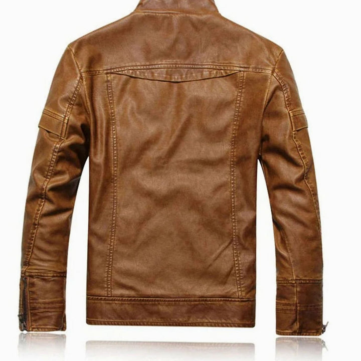 Men's Vintage Zip-Up Faux Leather Biker Jacket
