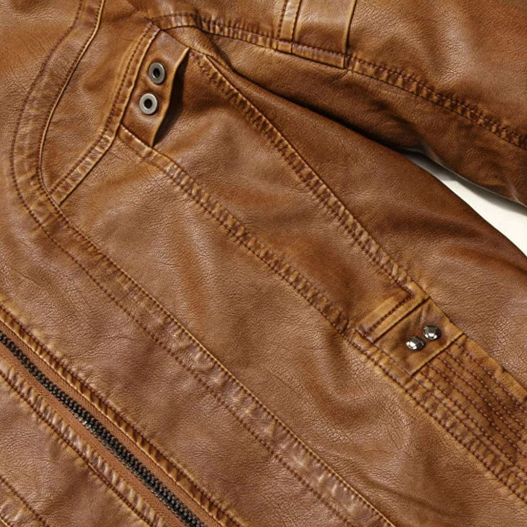 Men's Vintage Zip-Up Faux Leather Biker Jacket