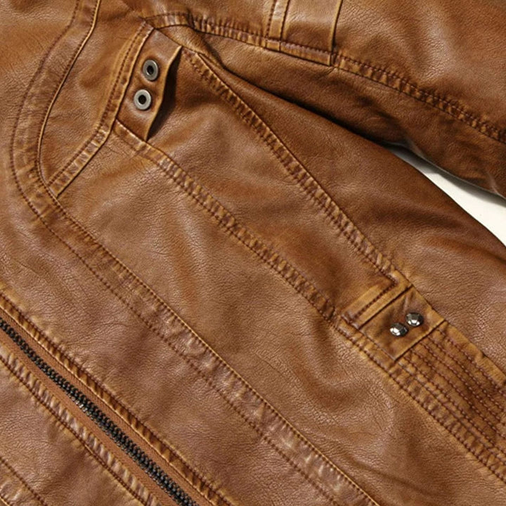 Men's Vintage Zip-Up Faux Leather Biker Jacket