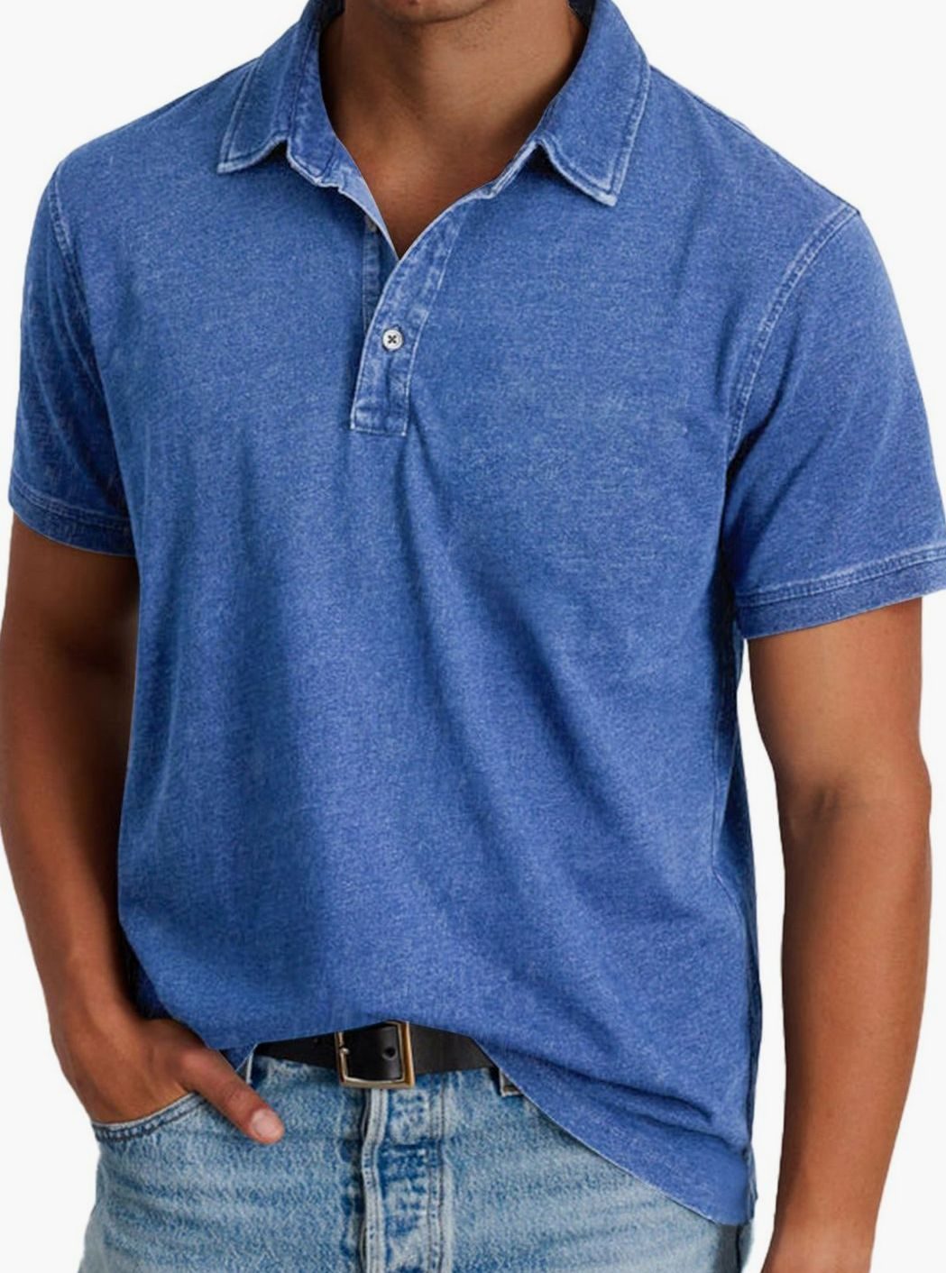 Men's Washed Cotton Short-Sleeve Polo Shirt - Blue