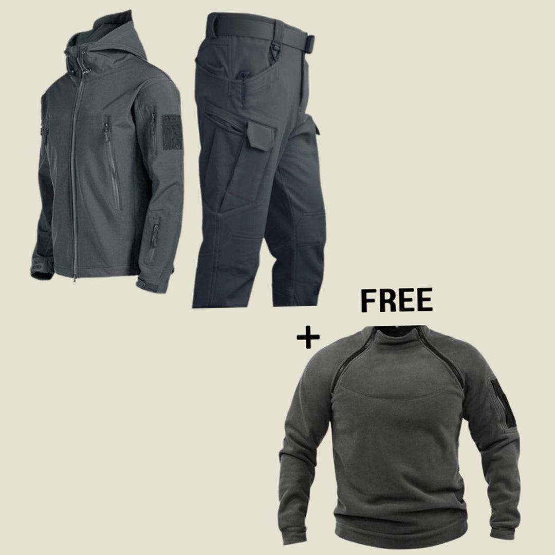 Men's Water-Resistant Tactical Hooded Softshell Jacket Trouser Set - Grey
