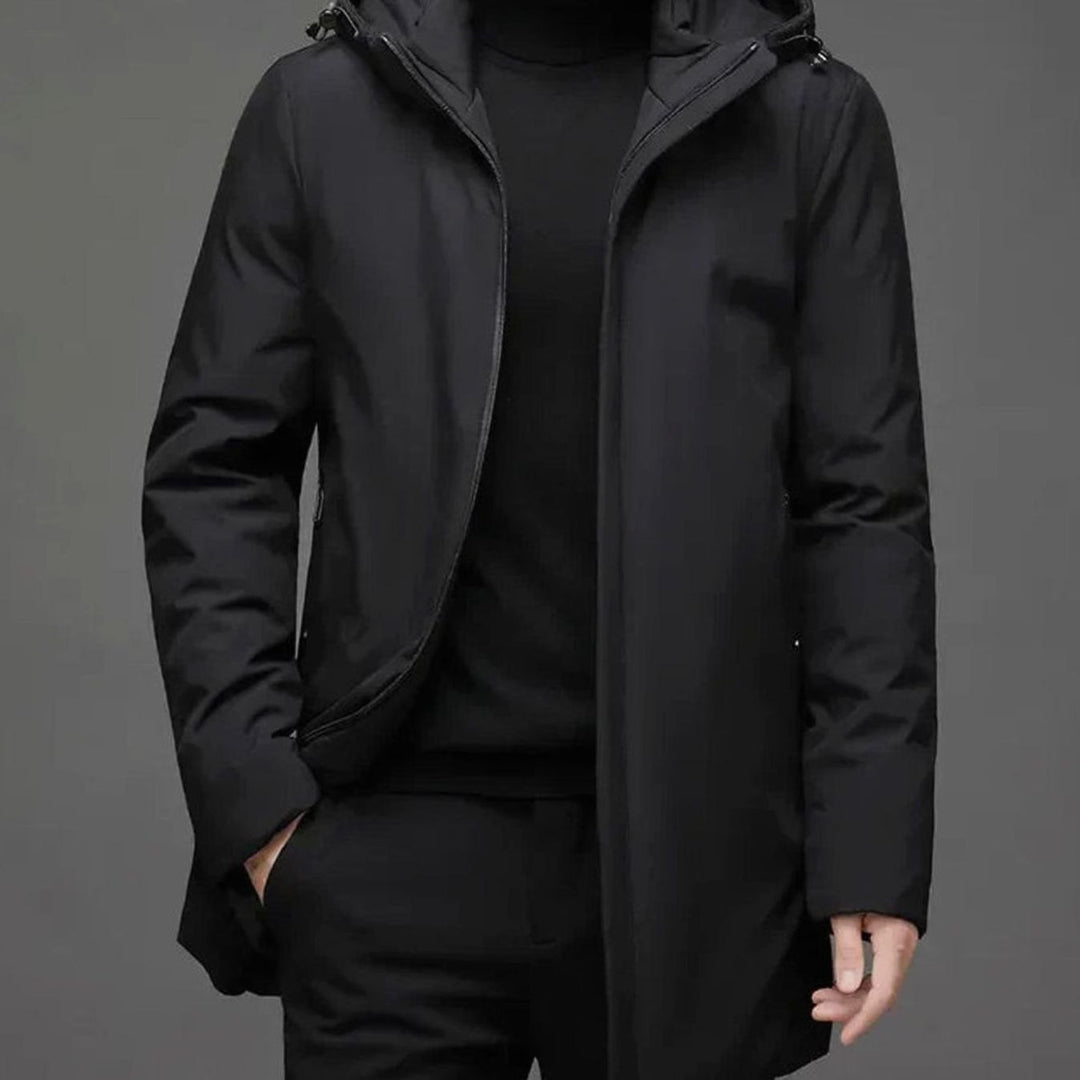 Men's Waterproof Hooded Padded Winter Parka Coat - Black