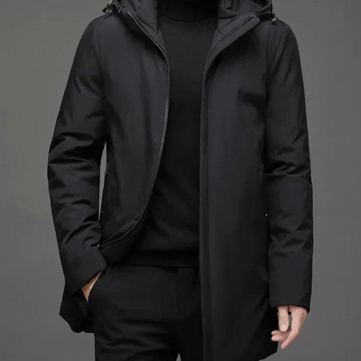 Men's Waterproof Hooded Padded Winter Parka Coat - Black