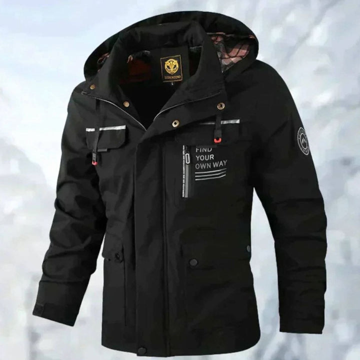 Men's Waterproof Windproof Hooded Outdoor Winter Jacket - Black