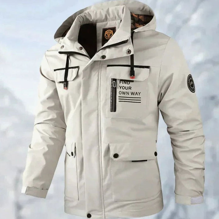 Men's Waterproof Windproof Hooded Outdoor Winter Jacket, White - White