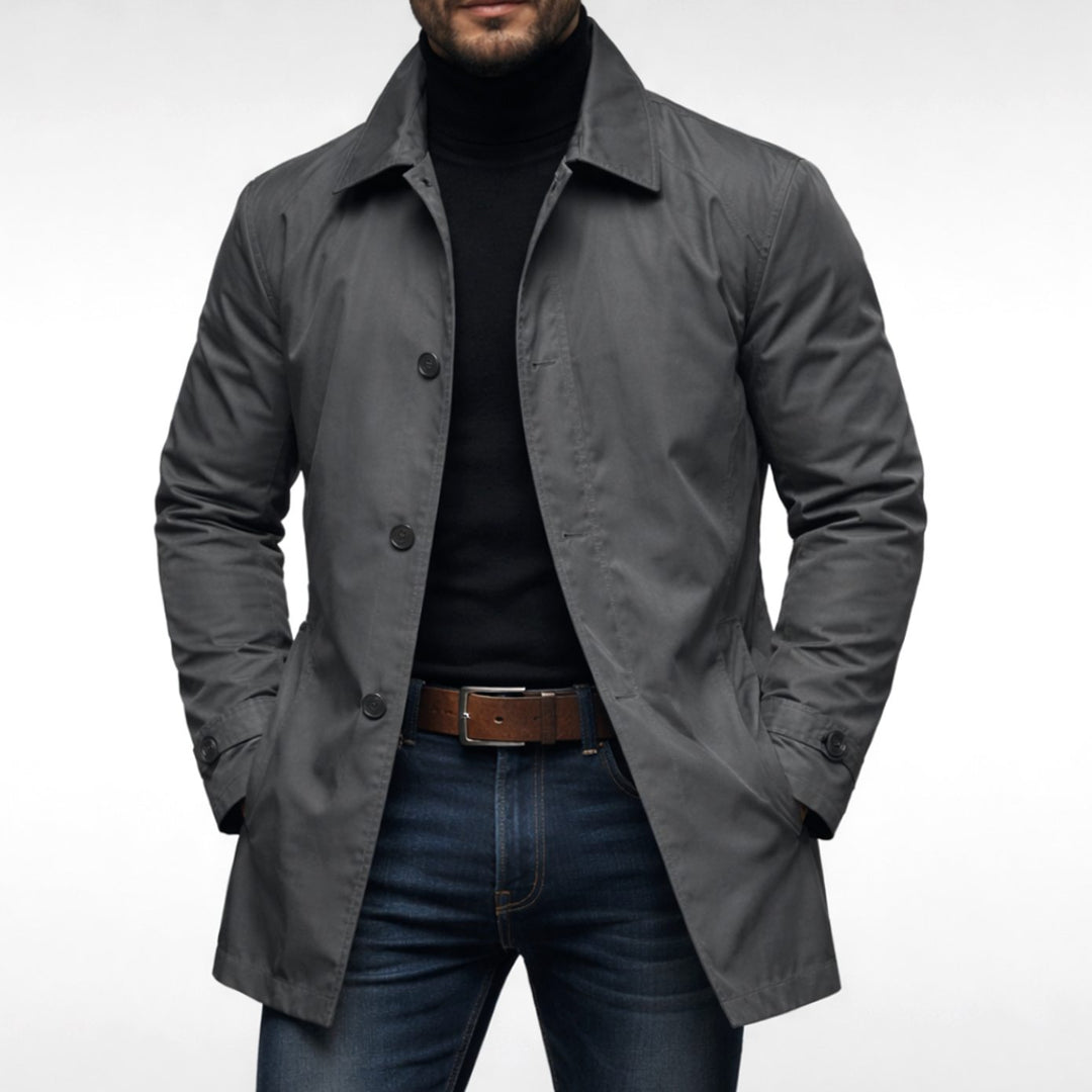 Men's Weather-Resistant Relaxed-Fit Button-Up Overcoat - Grey