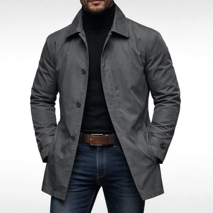 Men's Weather-Resistant Relaxed-Fit Button-Up Overcoat - Grey