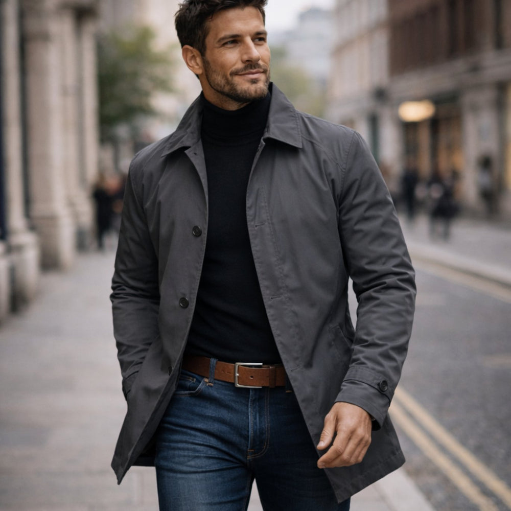 Men's Weather-Resistant Relaxed-Fit Button-Up Overcoat