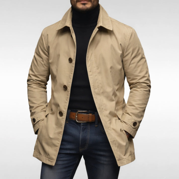 Men's Weather-Resistant Relaxed-Fit Button-Up Overcoat - Beige